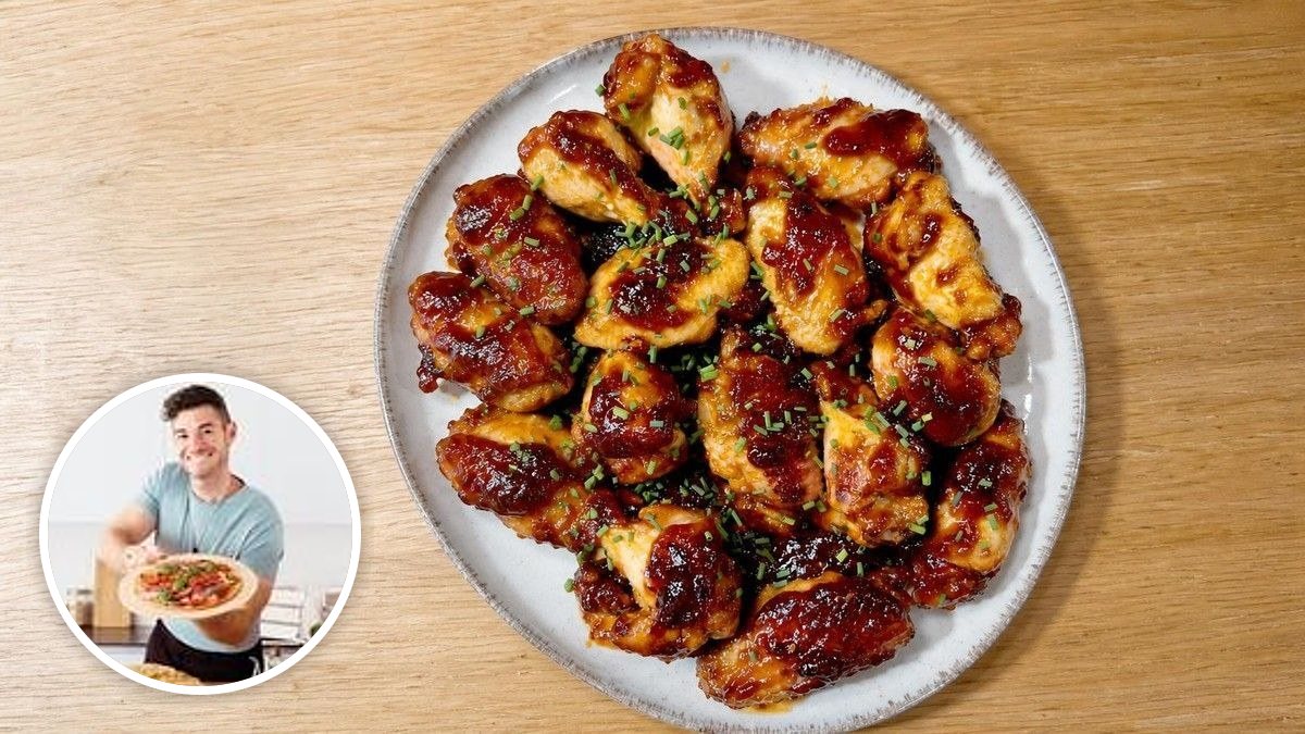 Alitas de pollo con salsa de naranja de @ugar90, con su foto de perfil en un montaje de HolyCook
