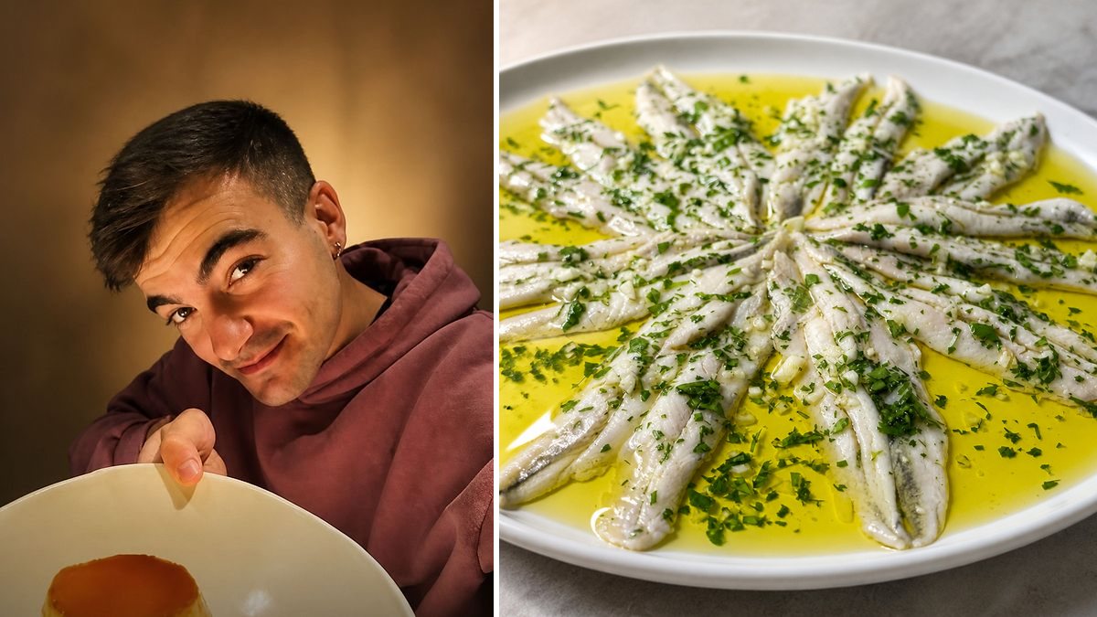 Iñaki, cocinero, y su Boquerones en vinagre en un montaje de HolyCook