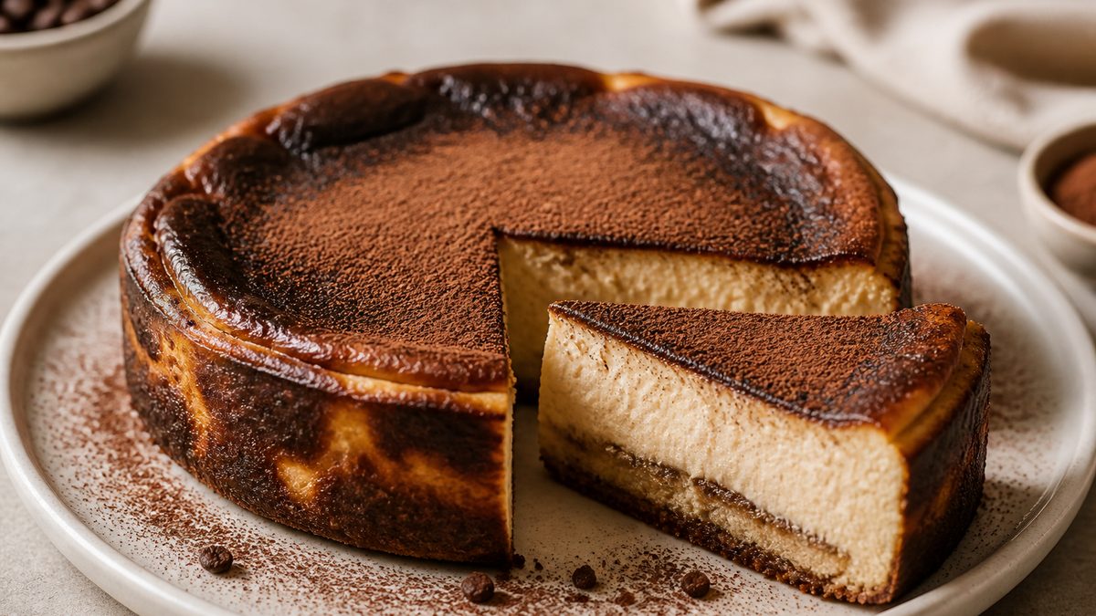 Cheesecake vasco con crema de tiramisú, receta de reposteria.linee