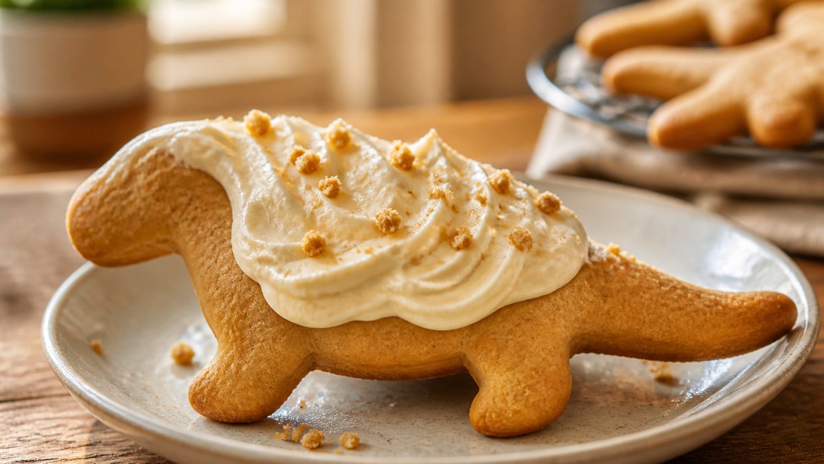 Galleta de dinosaurio con queso crema, receta de holycook.es