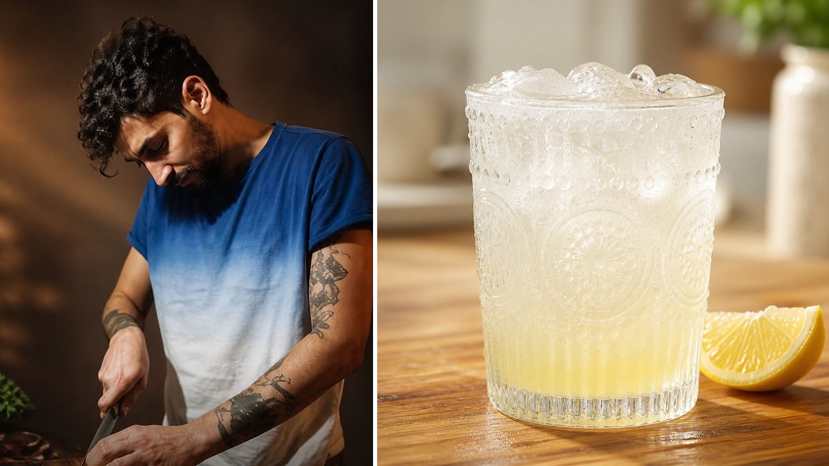 Armando Esquivel, cocinero, y su Homemade Lemon Soda en un montaje de HolyCook