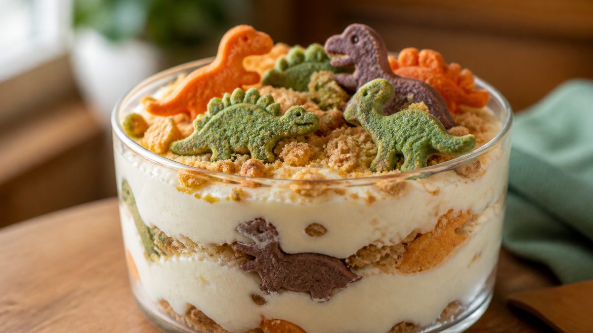 Postre de galletas de dinosaurio y queso crema, receta de holycook.es