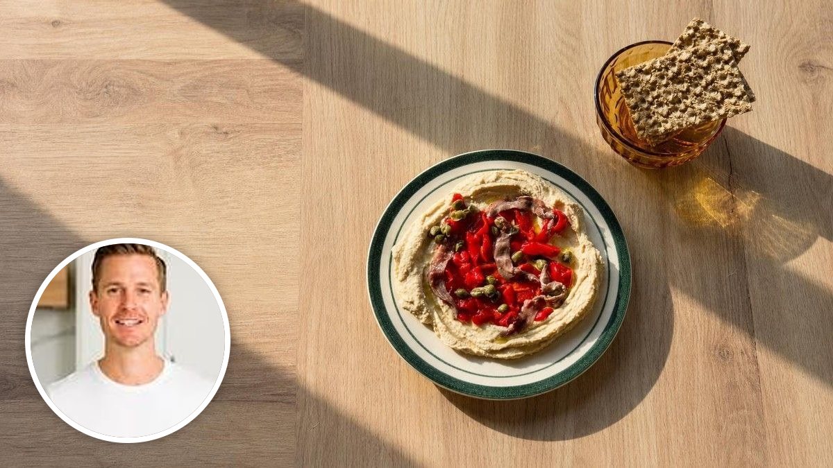 Hummus con anchoas y pimientos de Anabel Gutierrez Fernandez, con su foto de perfil en un montaje de HolyCook