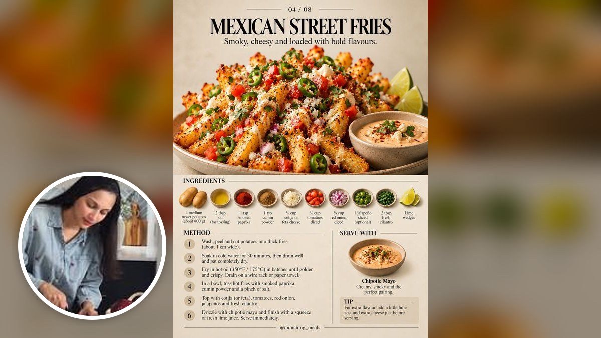 Mexican Street Fries de Shenaz Nerurkar, con su foto de perfil en un montaje de HolyCook