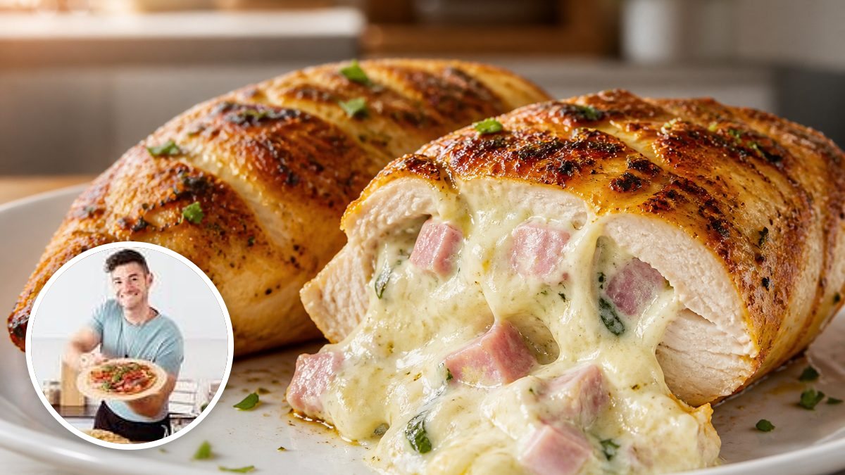 Pechuga de pollo rellena al estilo airfryer de @ugar90, con su foto de perfil en un montaje de HolyCook