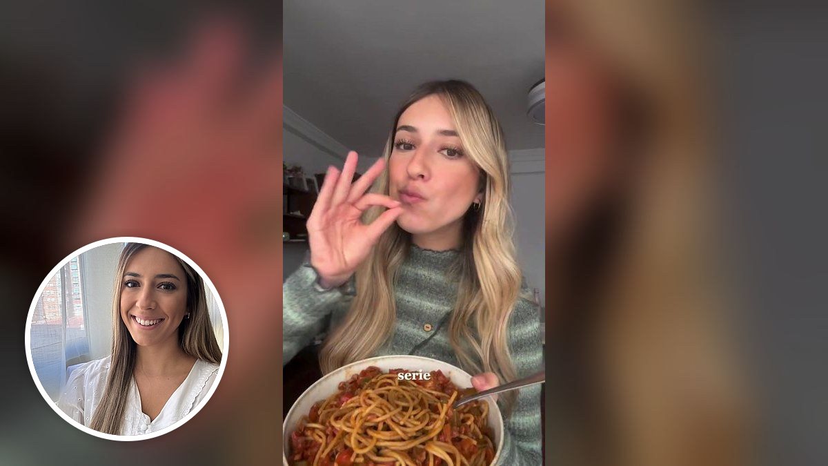 Plato de pasta de Blanca, con su foto de perfil en un montaje de HolyCook