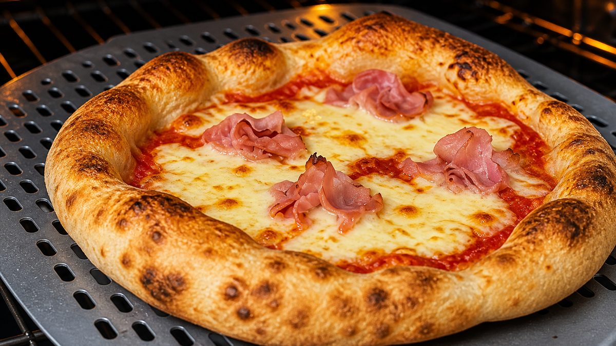 @marcpizza_: pizza sin piedra con doble cocción, 3 min de sartén, toppings y horno al máximo