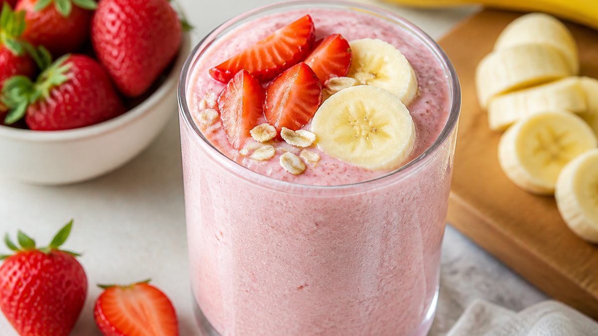 Smoothie proteico de fresas y plátano, receta de miguelnaarfit