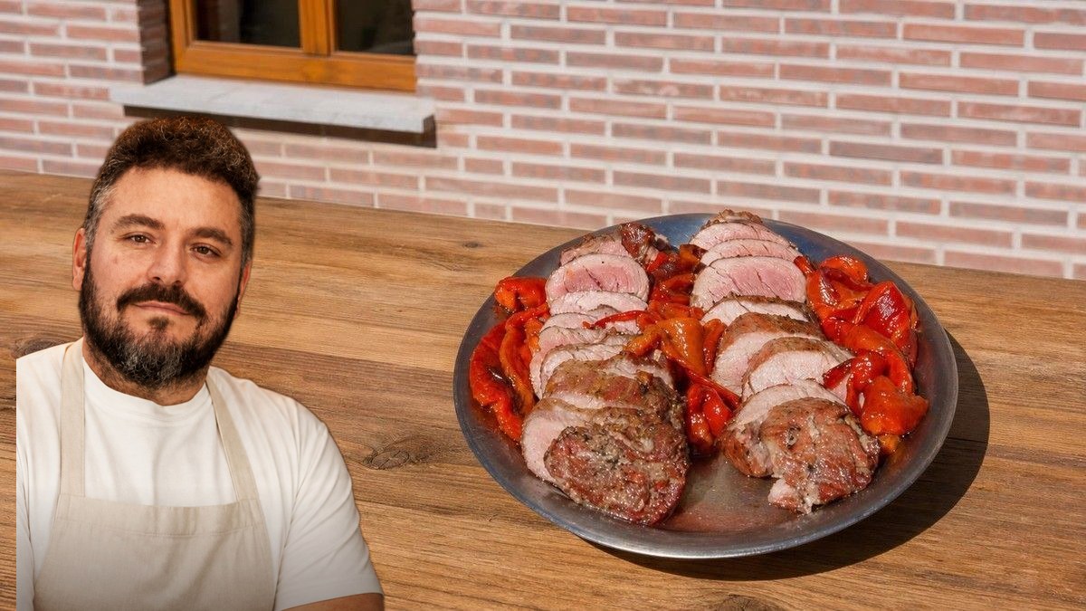 Charlito, con su retrato recortado sobre Solomillo ibérico a la parrilla con sellado inverso, en un montaje de HolyCook