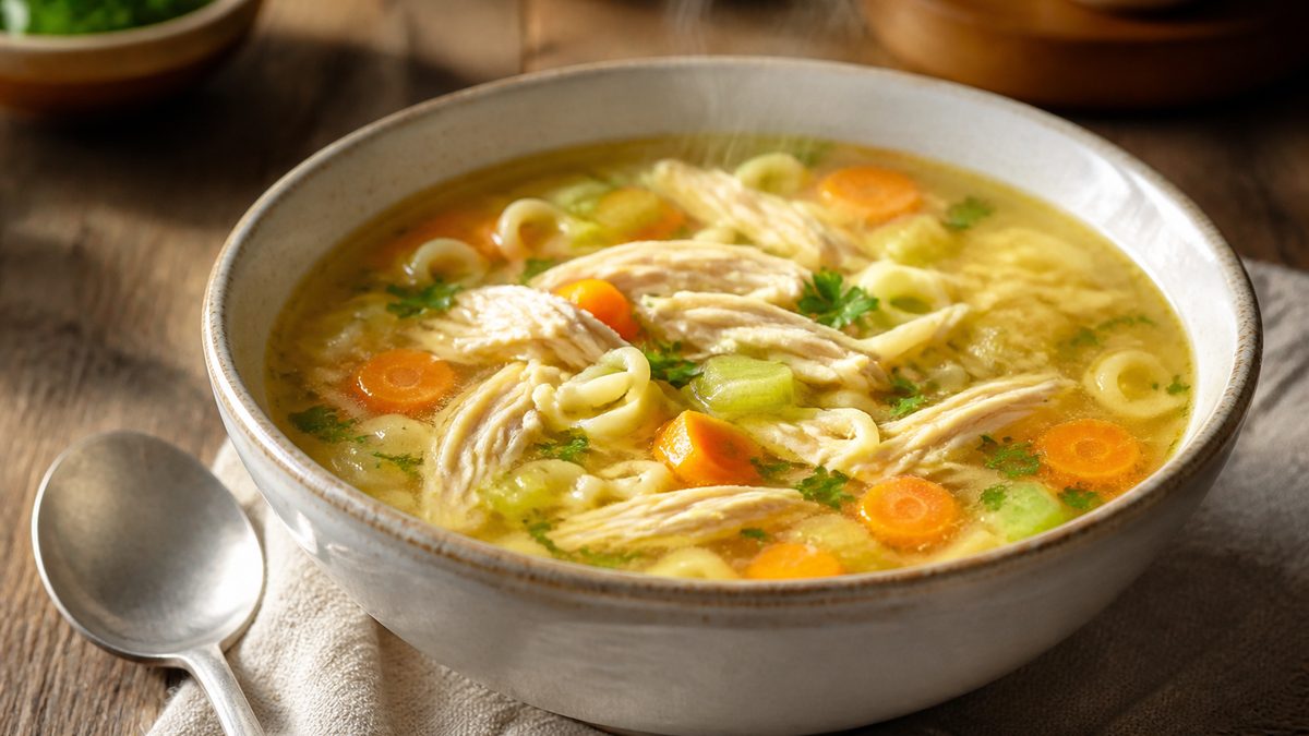 Sopa de pollo humilde, receta de Karlos Bernal