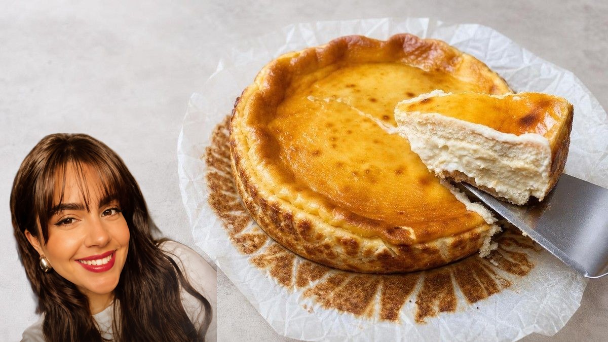 Sofía Cruz, con su retrato recortado sobre Tarta de queso de la Pedroche, en un montaje de HolyCook