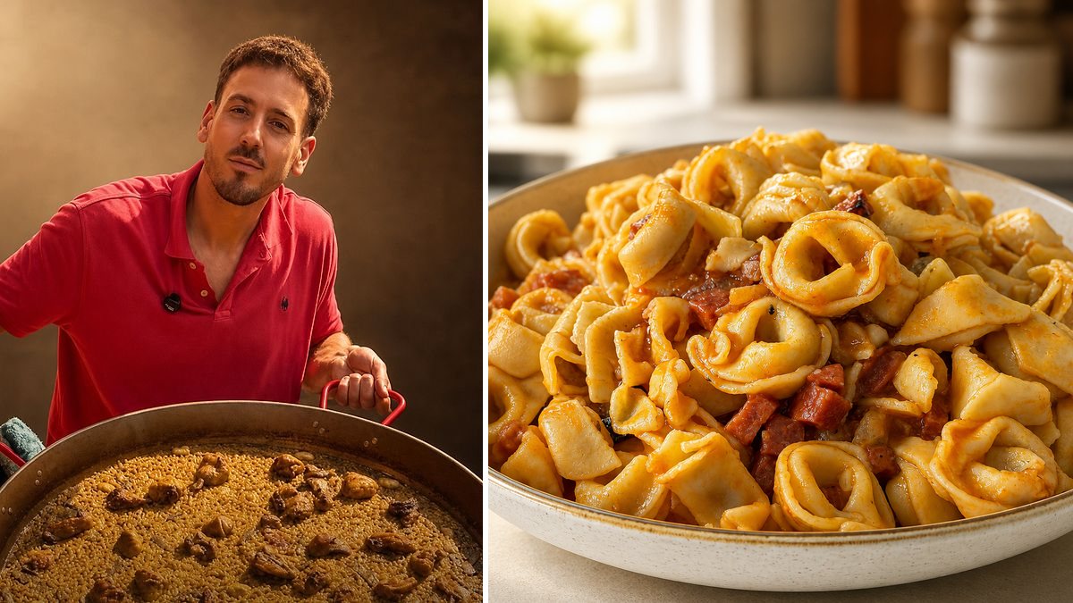 Willy Pascual, cocinero, y su Tortellini de carne con chorizo y parmesano en un montaje de HolyCook