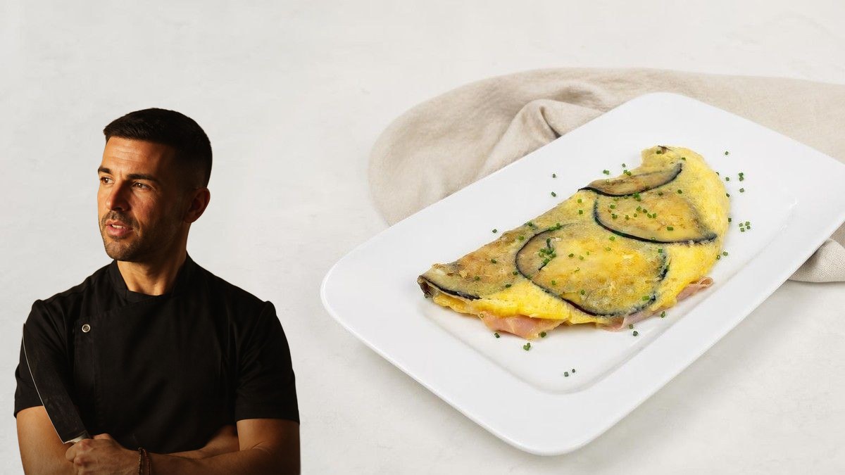 Dani Martín, con su retrato recortado sobre Tortilla de berenjena, en un montaje de HolyCook